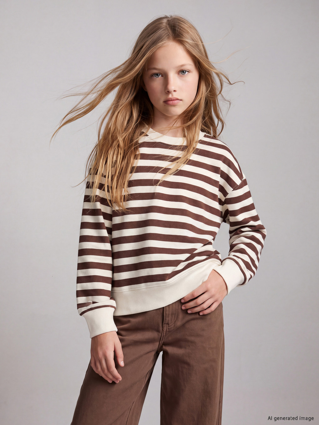 Ekru Baskılı Kız Çocuk Sweatshirt 2'li-3