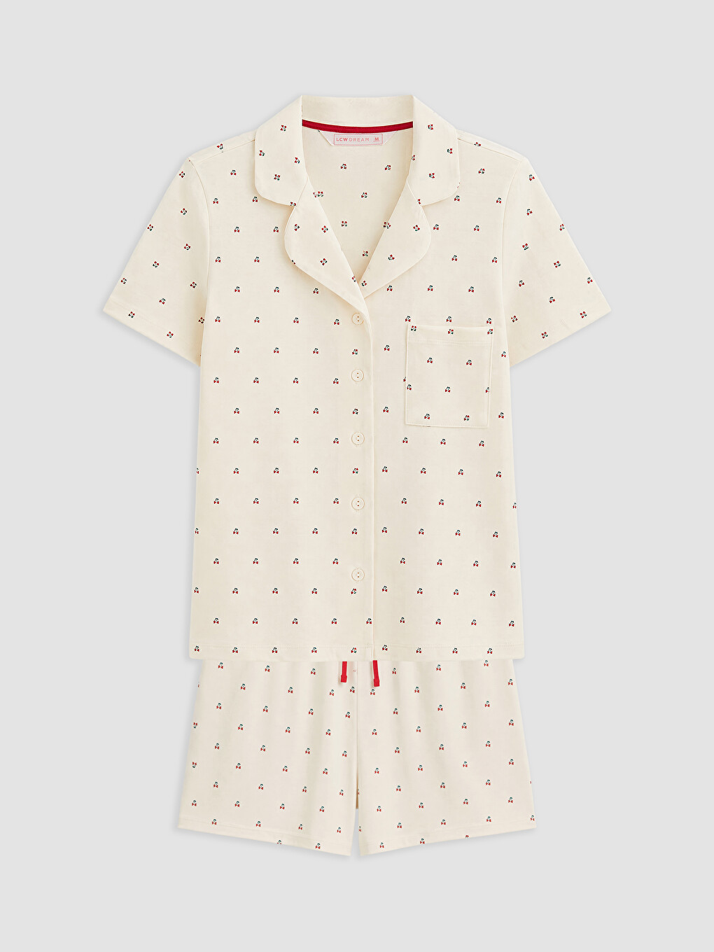Ekru Gömlek Yaka Baskılı Hamile Şortlu Pijama Takımı
