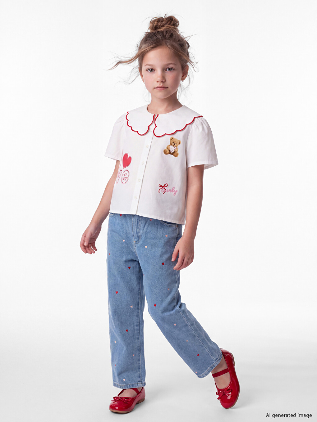 Straight Fit Embroidered Girls' Jeans-1