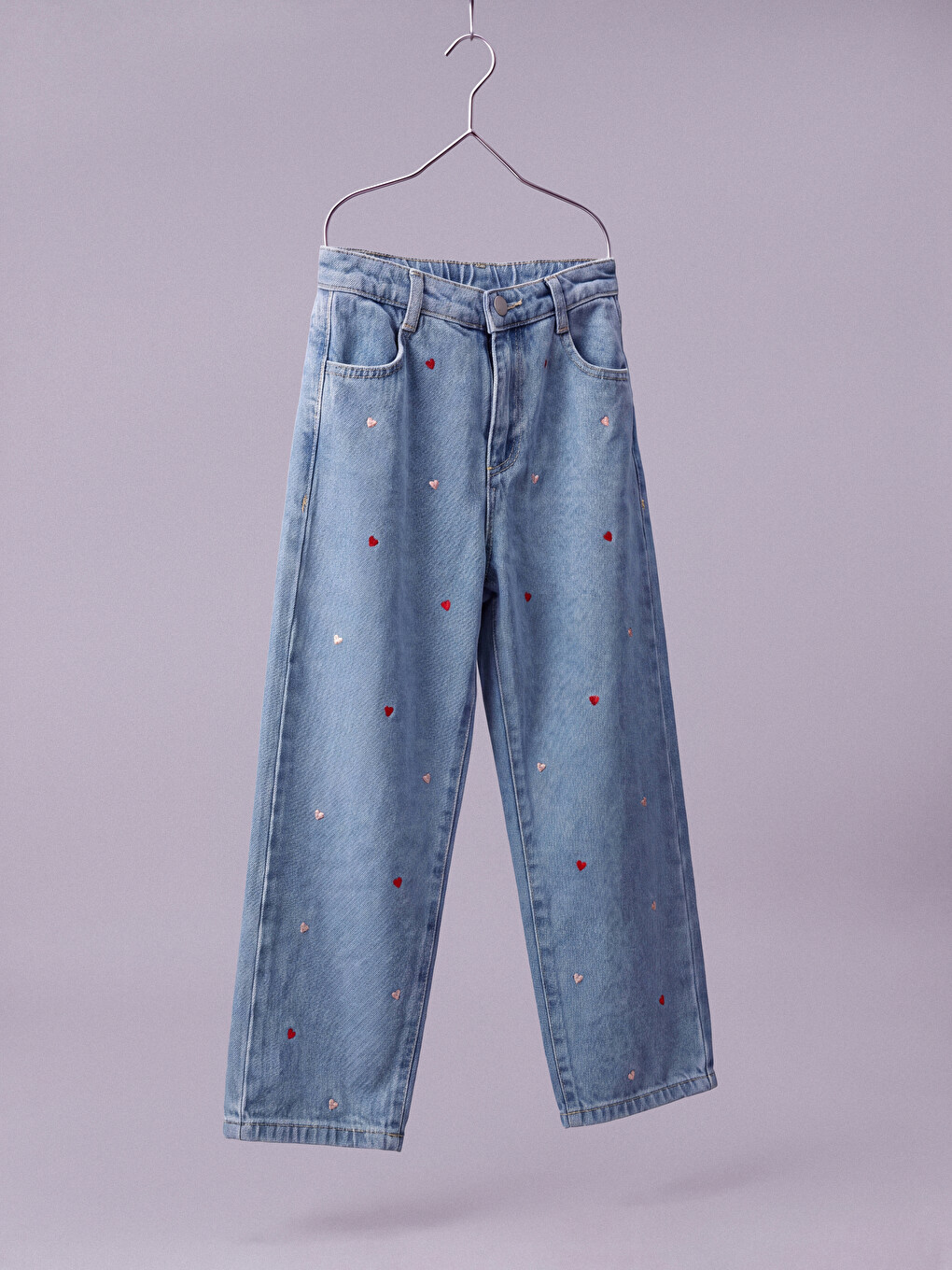 İndigo Straight Fit Nakışlı Kız Çocuk Jean Pantolon-2