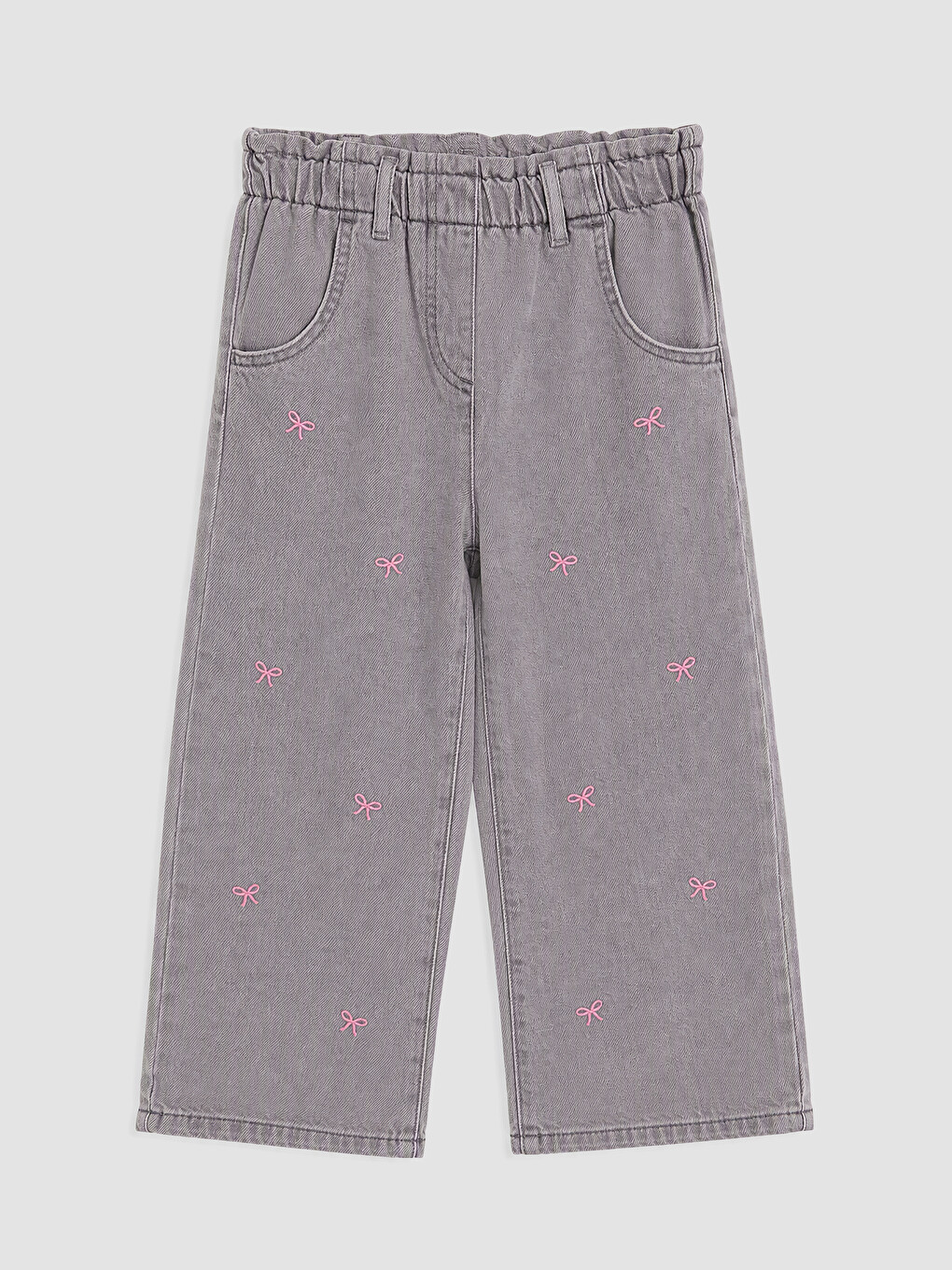 Gri Nakışlı Kız Çocuk Jean Pantolon