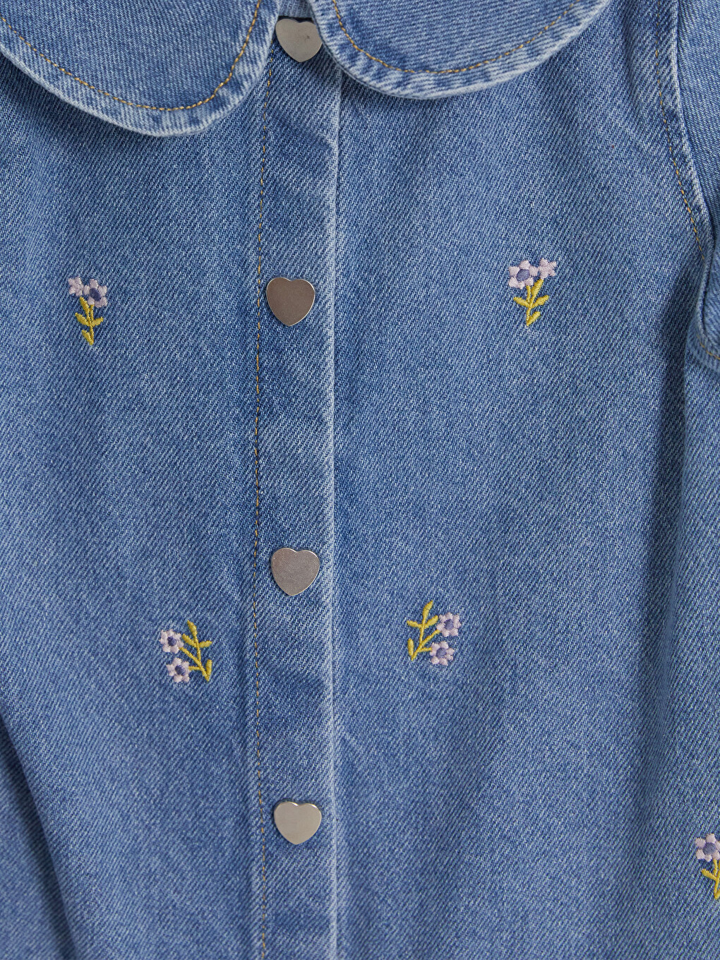 Peter Pan Collar Flower Embroidered Girls' Dress-1