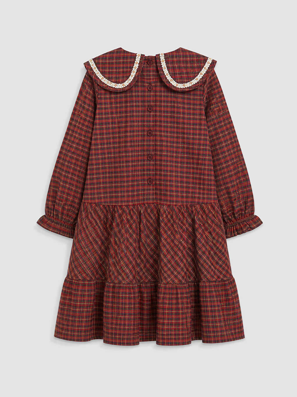 Yeşil Ekose Kız Çocuk Gabardin Elbise-1