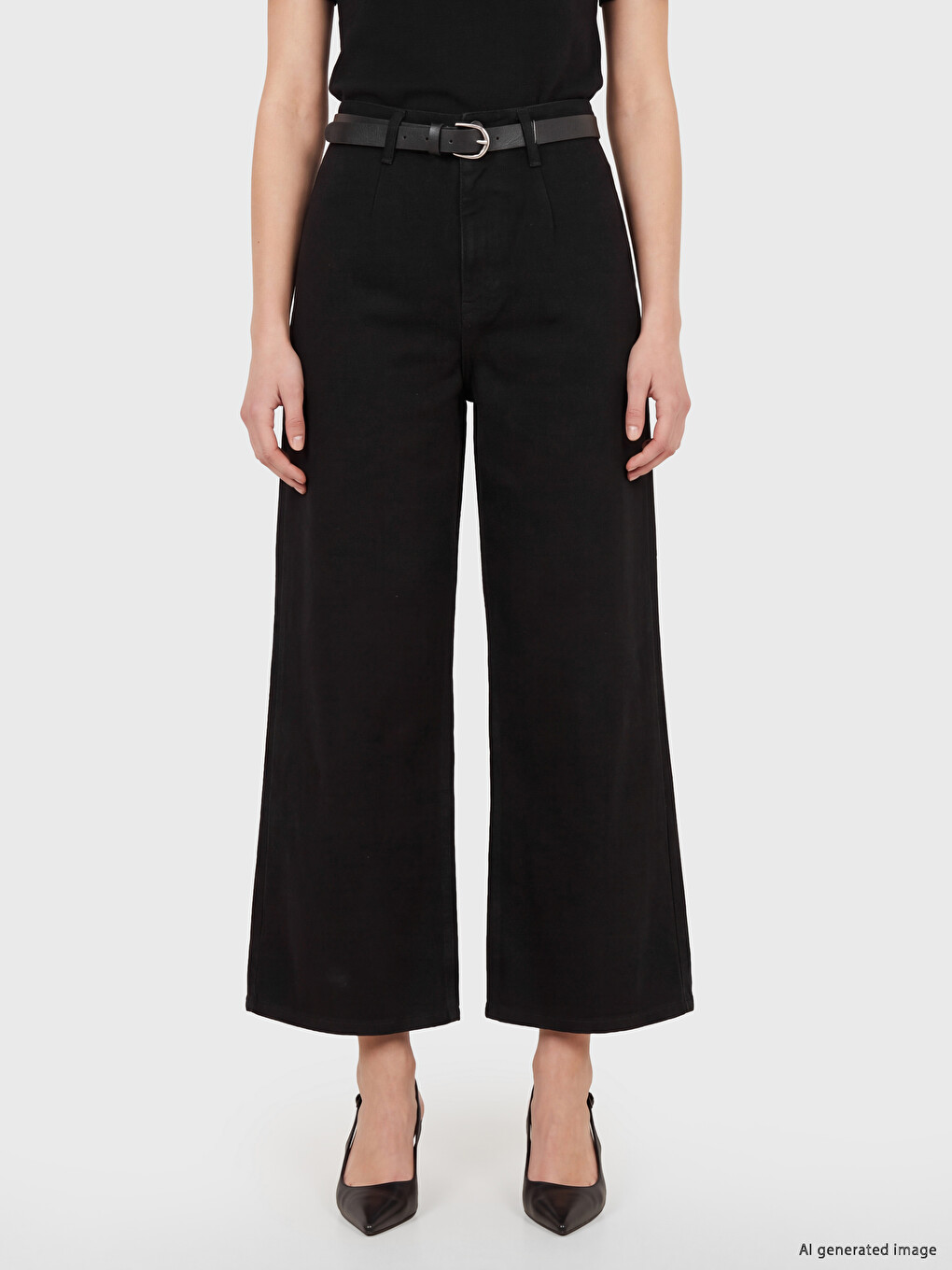 Siyah Kemerli Culotte Fit Kadın Jean Pantolon-1
