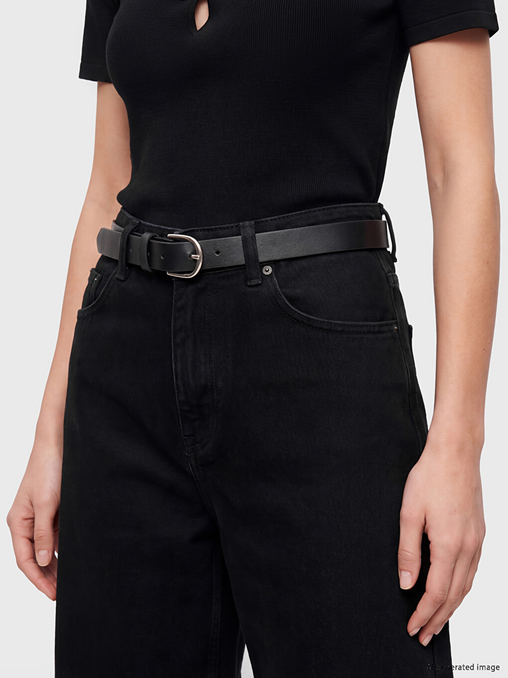 Siyah Kemerli Culotte Fit Kadın Jean Pantolon-2