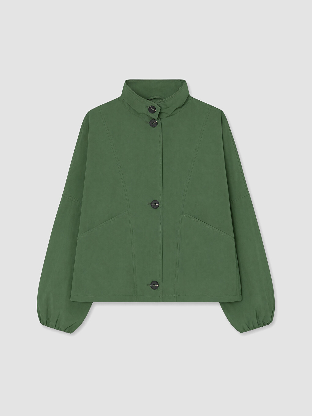 Yeşil Dik Yaka Oversize Kadın Mont-5