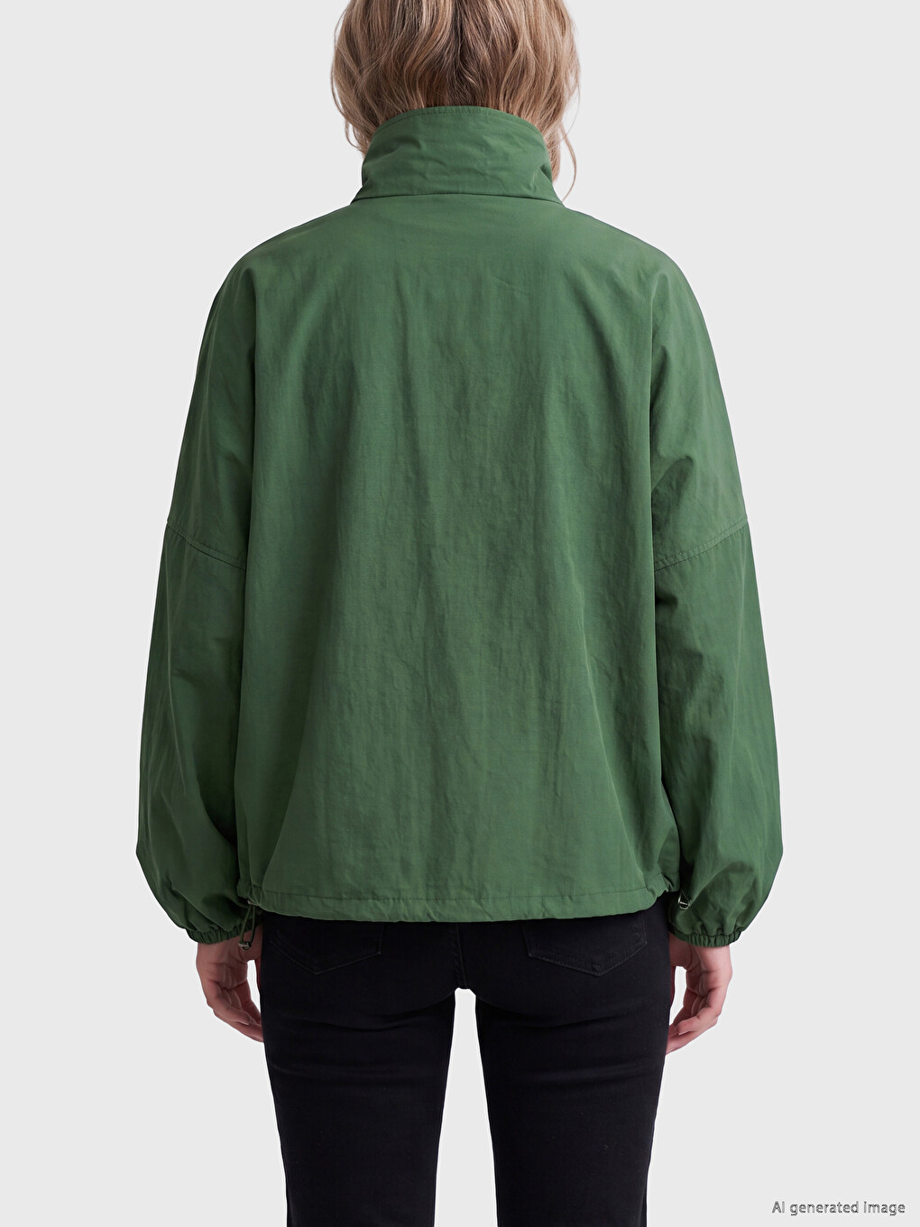 Yeşil Dik Yaka Oversize Kadın Mont-4