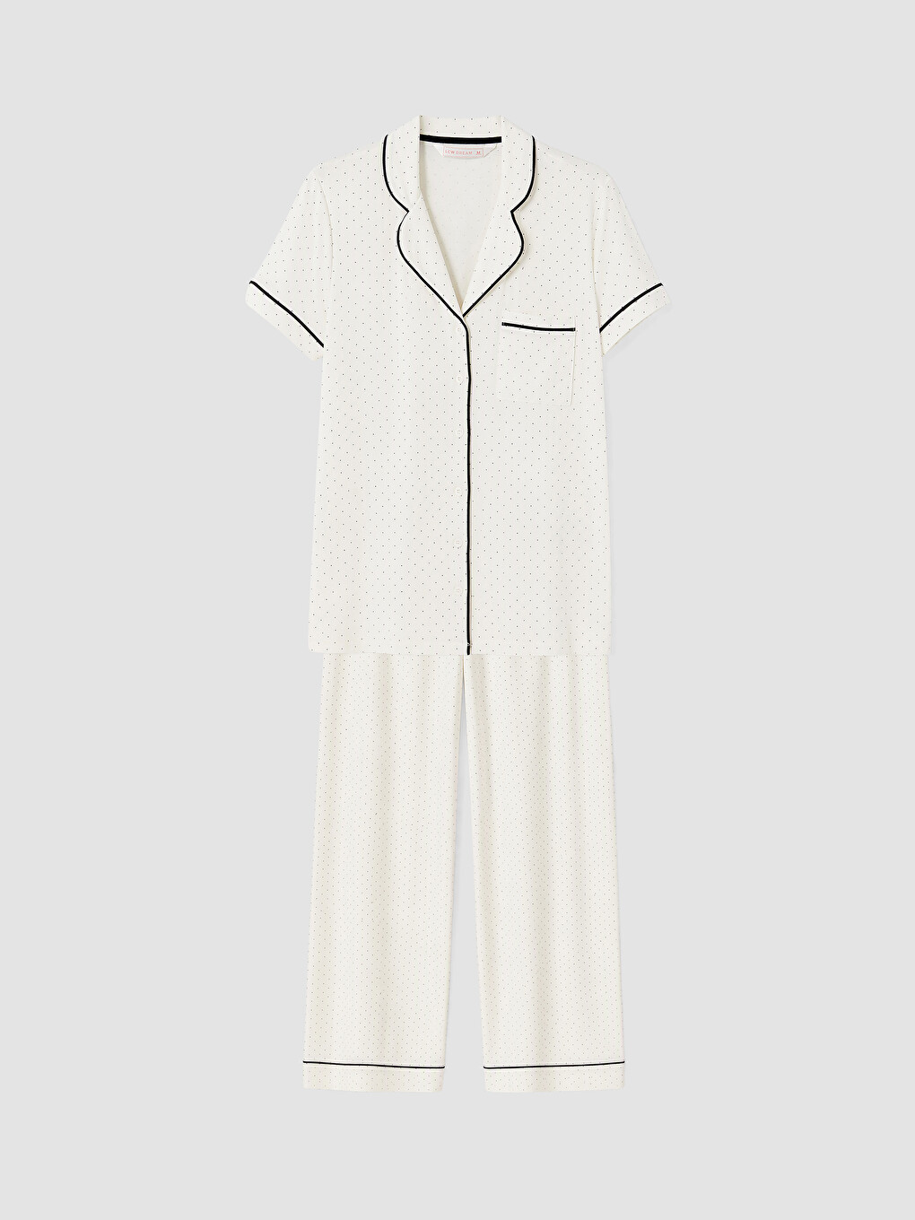Ekru Gömlek Yaka Puantiyeli Pijama Takım-4