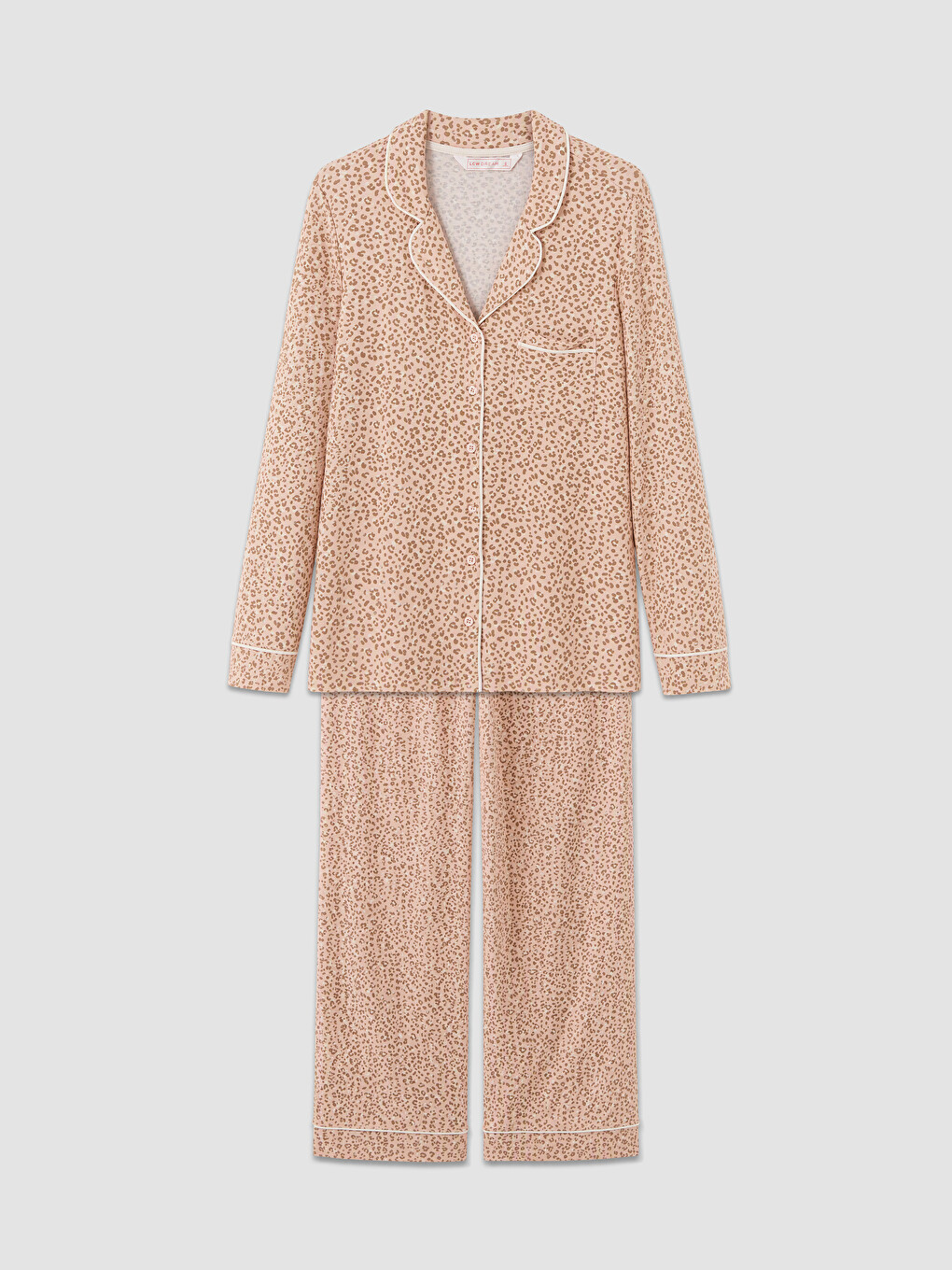 Bej Leopar Desenli Kadın Pijama Takım-4