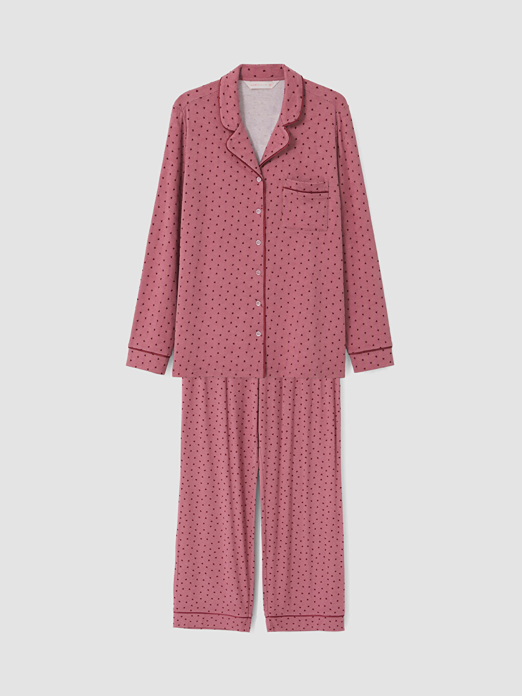 Pembe Kalp Desenli Kadın Pijama Takımı