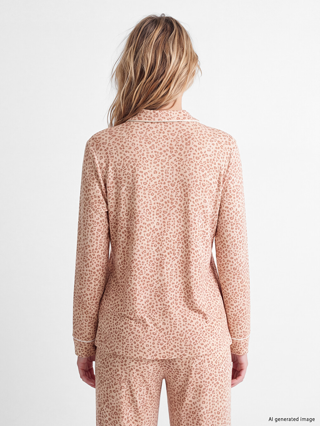 Bej Leopar Desenli Kadın Pijama Takım-3