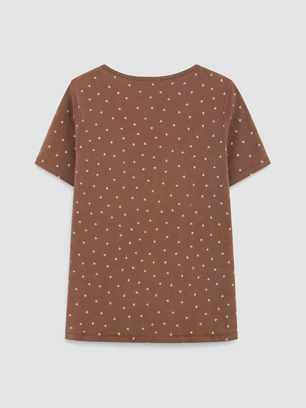 Kahverengi Kalp Desenli Hamile Şortlu Pijama Takımı-3