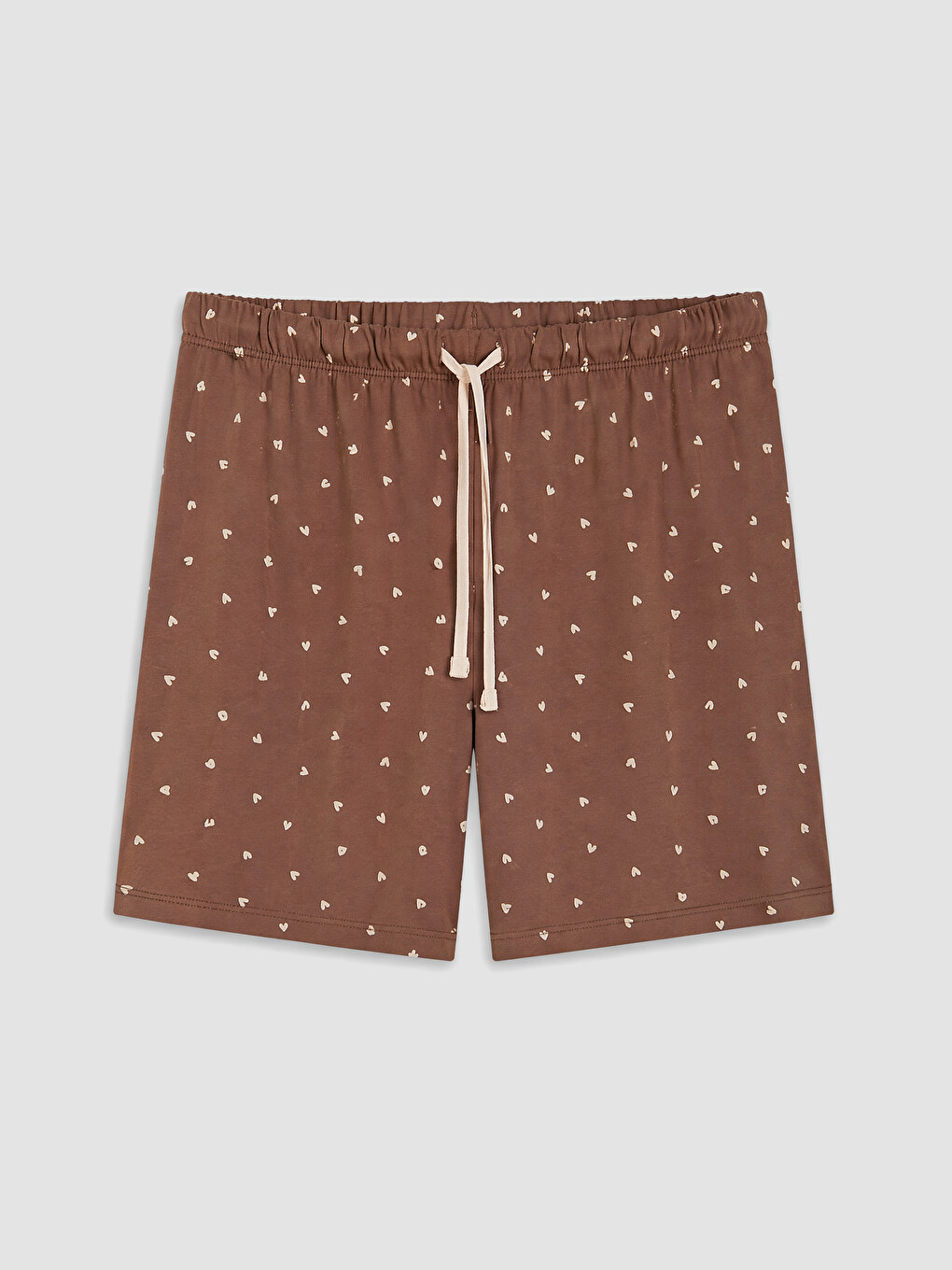 Kahverengi Kalp Desenli Hamile Şortlu Pijama Takımı-4
