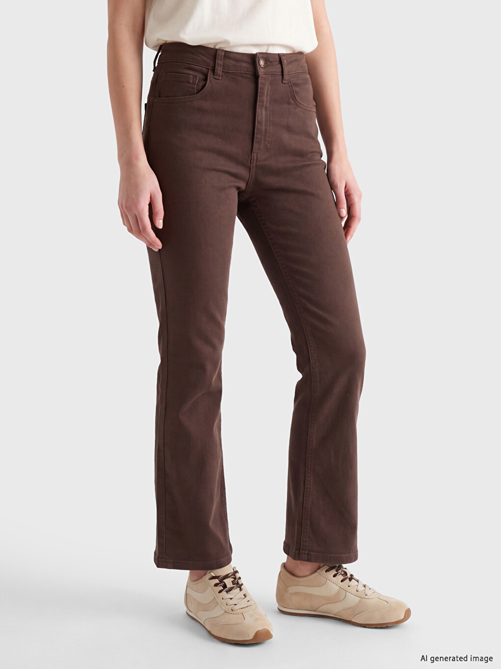 Kahverengi Crop Flare Kadın Jean Pantolon-1