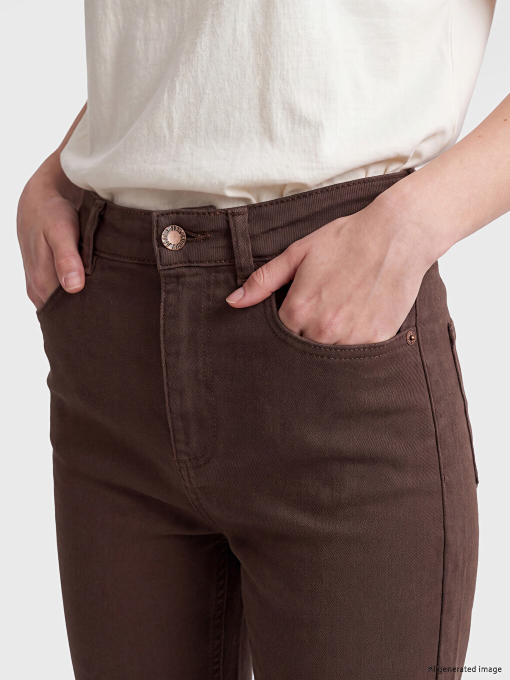Kahverengi Crop Flare Kadın Jean Pantolon-2