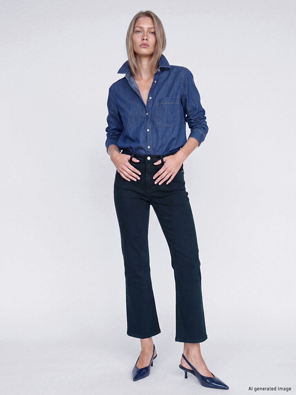 Lacivert Crop Flare Kadın Jean Pantolon