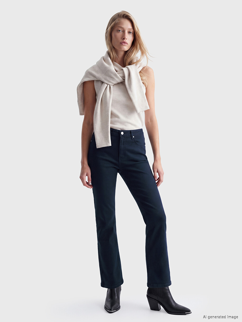 Lacivert Crop Flare Kadın Jean Pantolon-1
