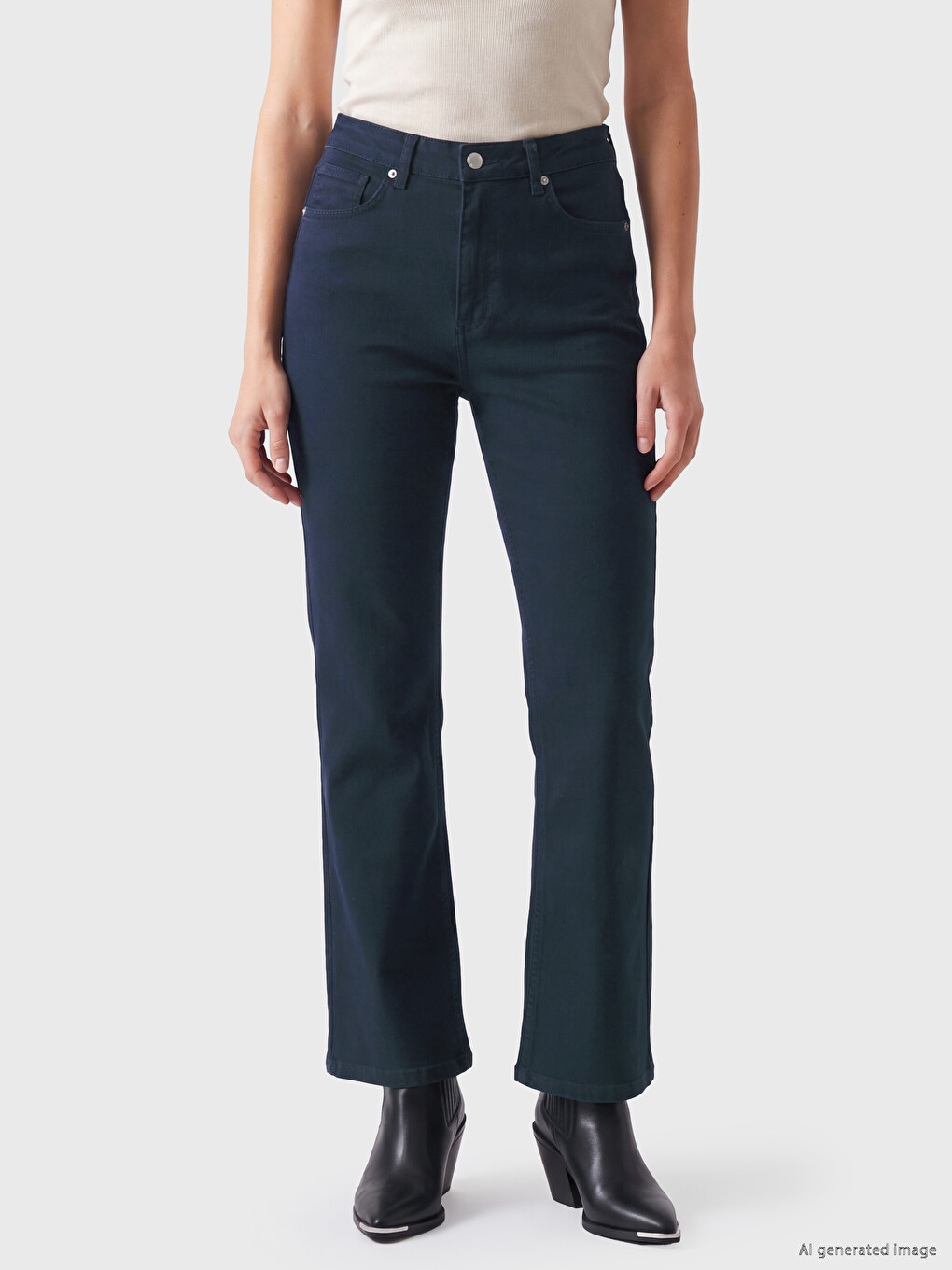 Lacivert Crop Flare Kadın Jean Pantolon-2