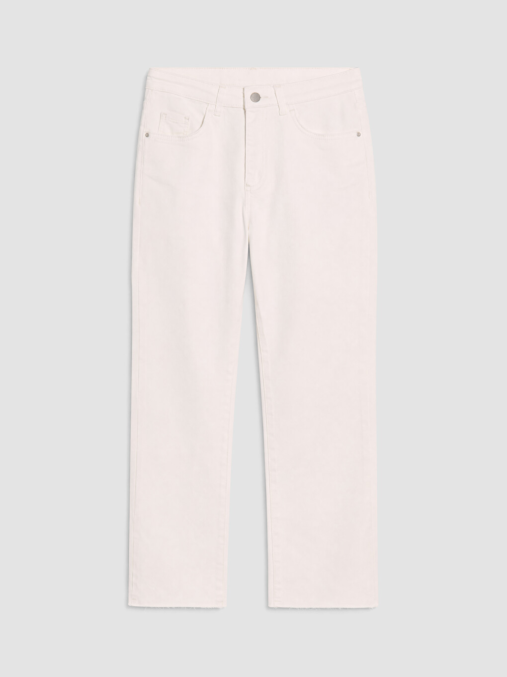 Ekru Yüksek Bel Crop Flare Kadın Jean Pantolon