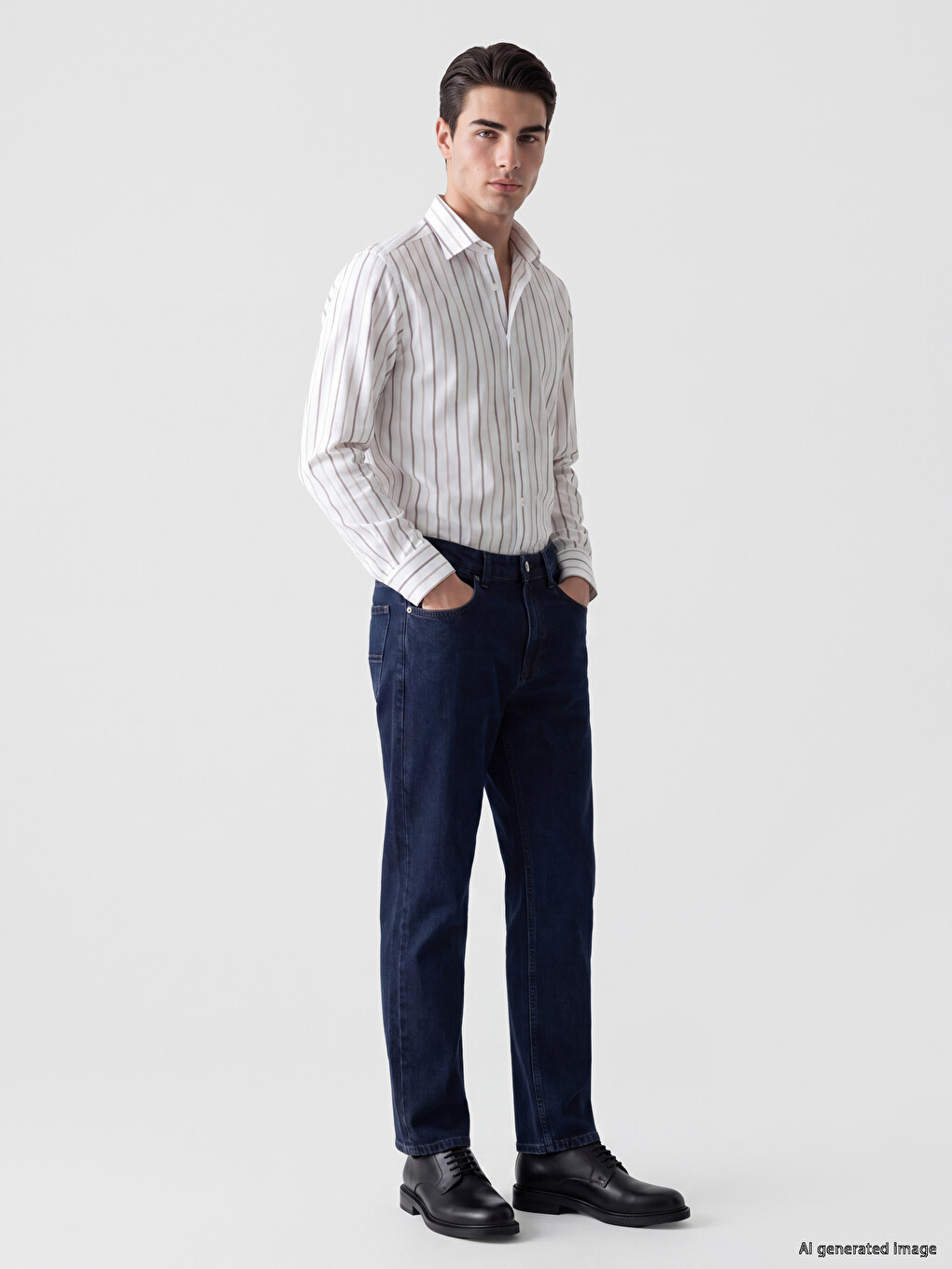 Slim Fit Prugasta Muška Košulja Od Dobi Tkanine-1
