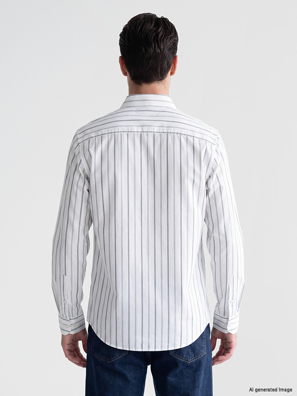 Slim Fit Prugasta Muška Košulja Od Dobi Tkanine-3