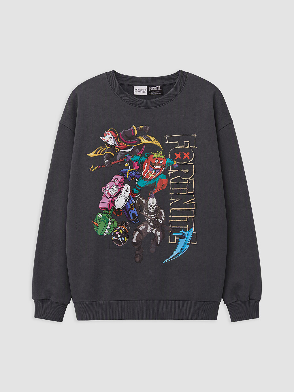 Antrasit Fortnite Baskılı Erkek Çocuk Sweatshirt