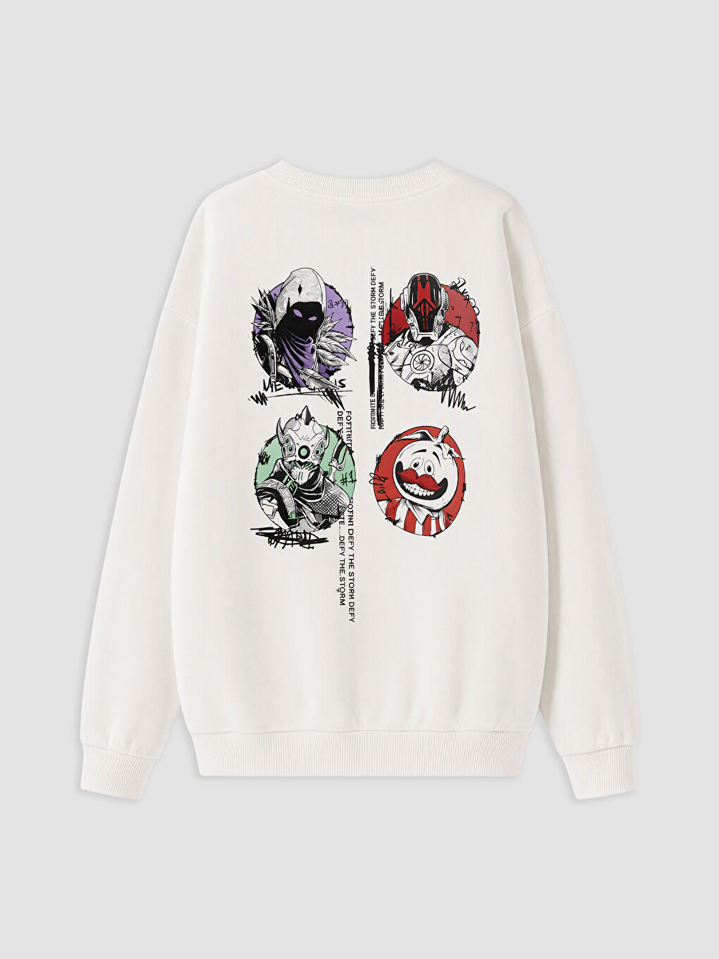 Beyaz Fortnite Baskılı Erkek Çocuk Sweatshirt-1