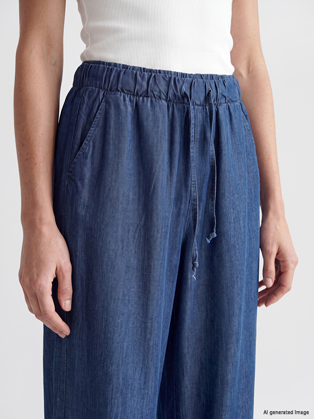Siyah Beli Lastikli Wideleg Kadın Jean Pantolon-2
