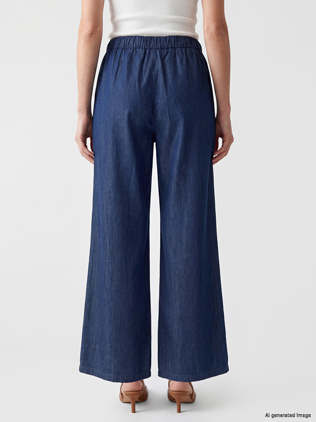 Siyah Beli Lastikli Wideleg Kadın Jean Pantolon-3