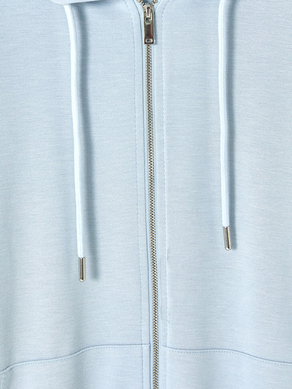 Mavi Kapüşonlu Soft Touch Kadın Fermuarlı Sweatshirt-1