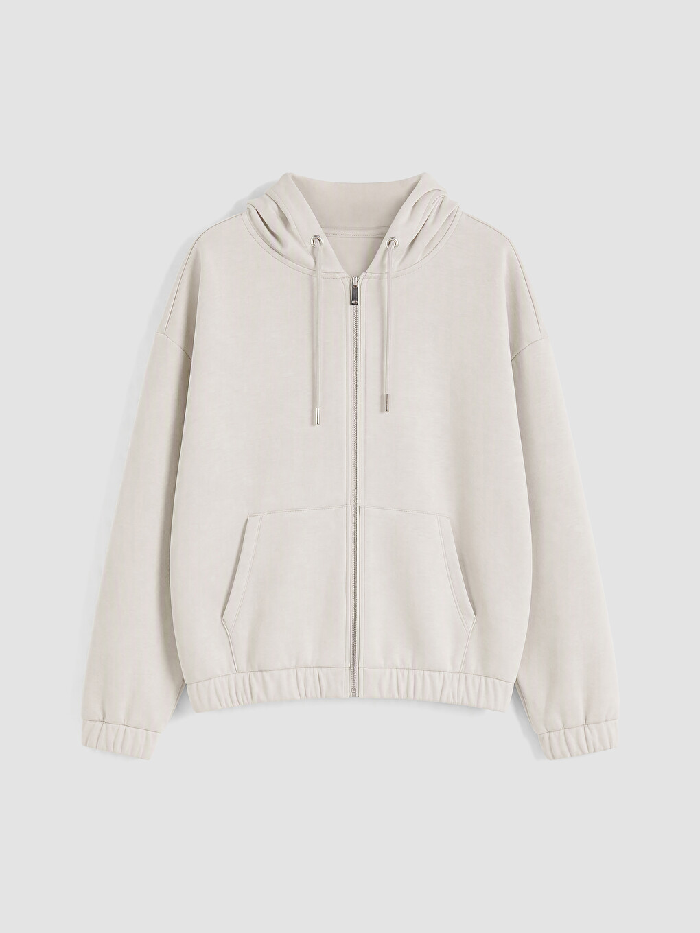 Bej Kapüşonlu Soft Touch Kadın Fermuarlı Sweatshirt