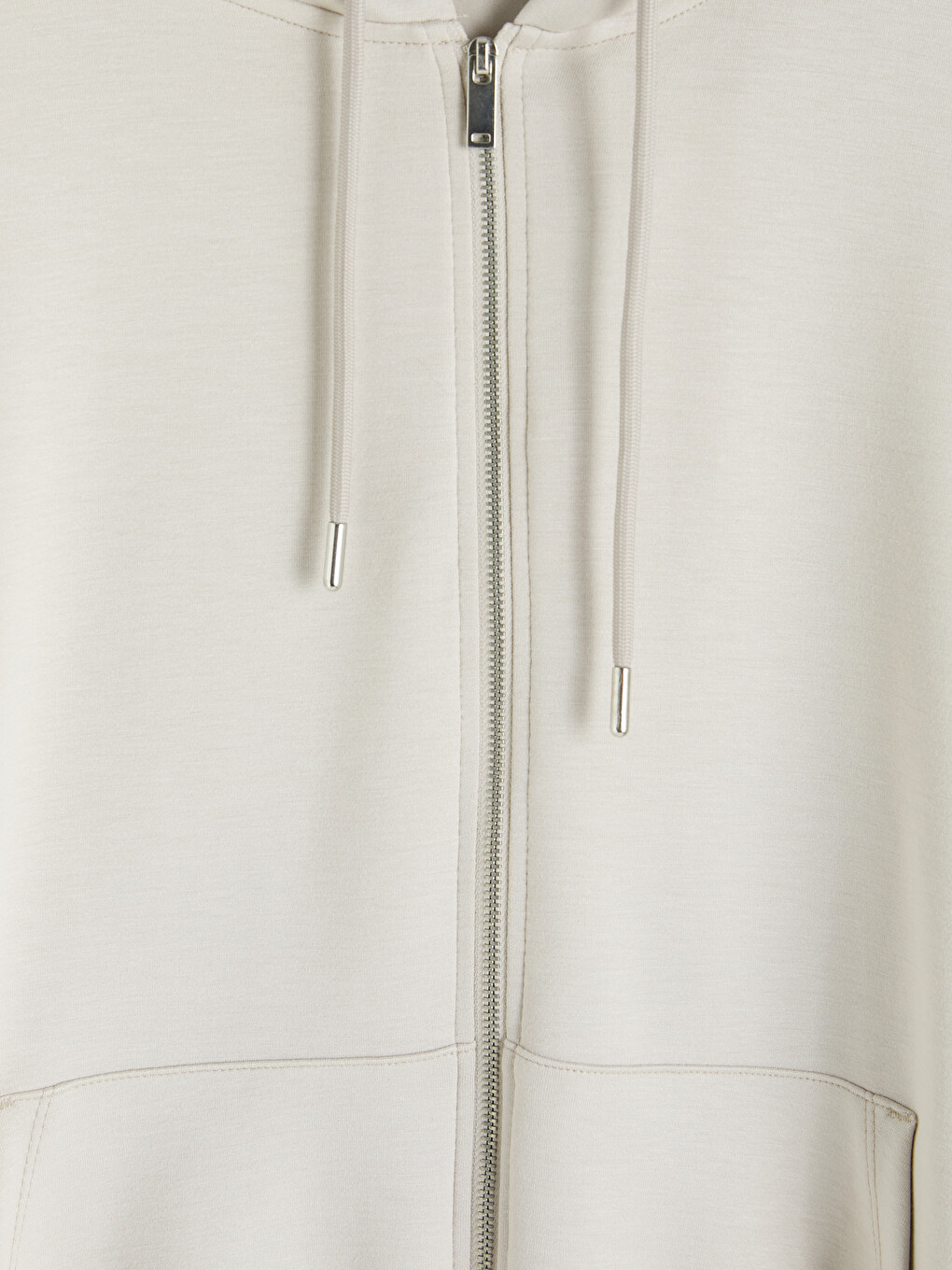 Bej Kapüşonlu Soft Touch Kadın Fermuarlı Sweatshirt-1