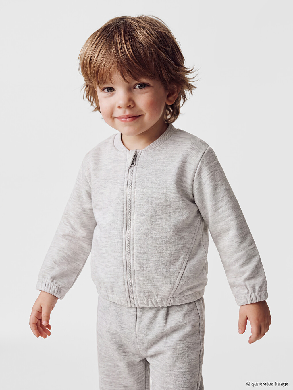 Crew Neck Baby Boys' Zippered Sweatshirt