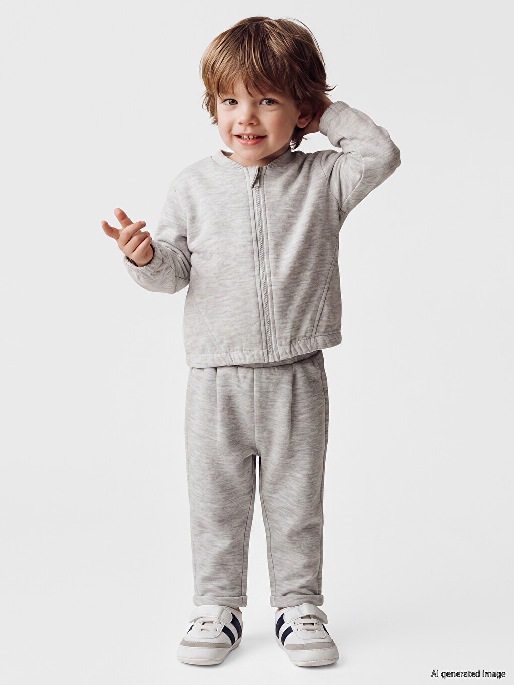 Crew Neck Baby Boys' Zippered Sweatshirt-1