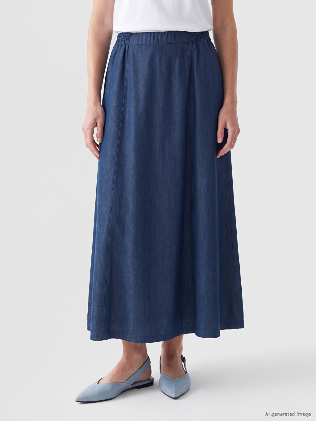Elastic Waist Flared Denim Skirt-1