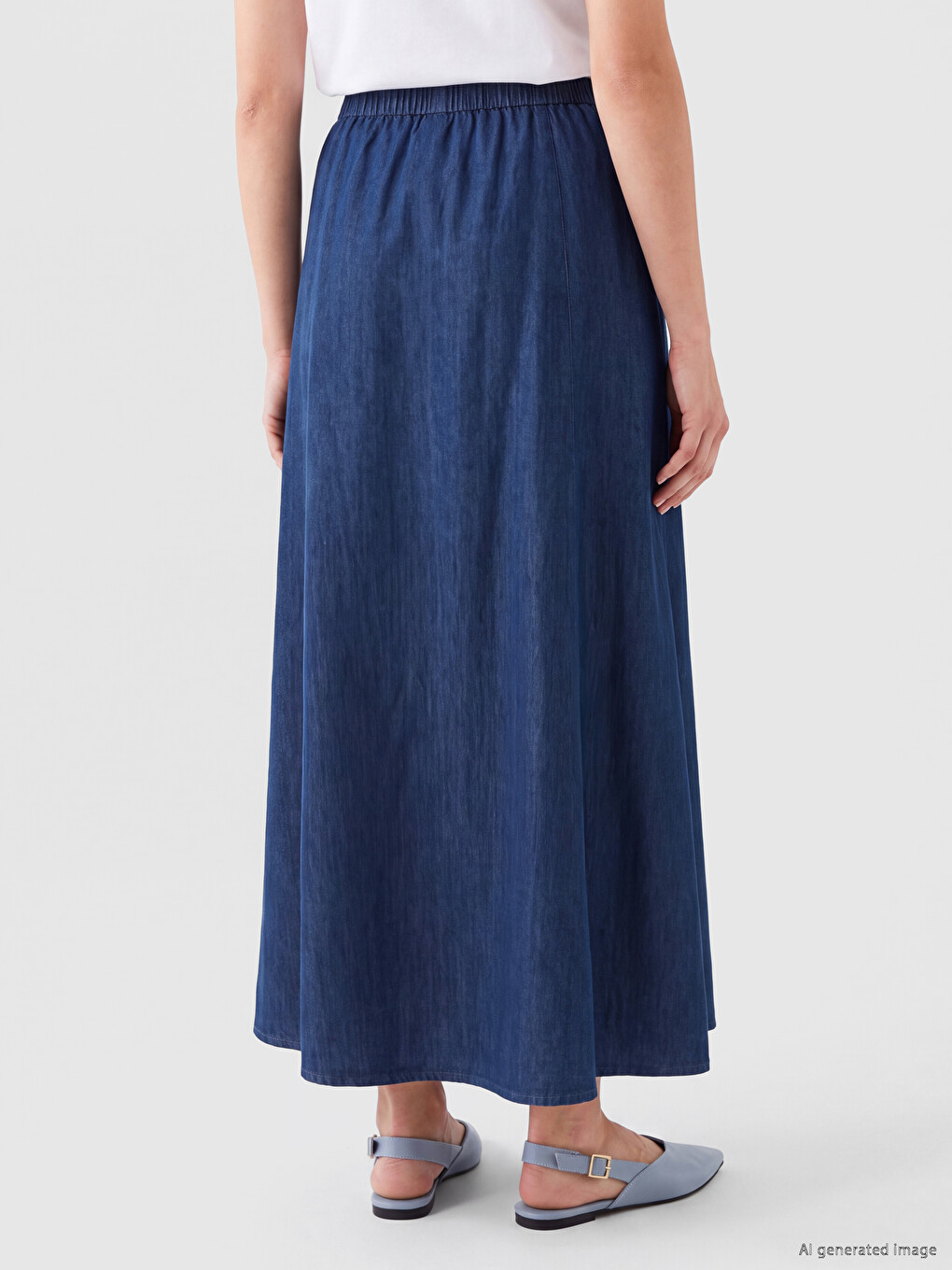 Elastic Waist Flared Denim Skirt-3