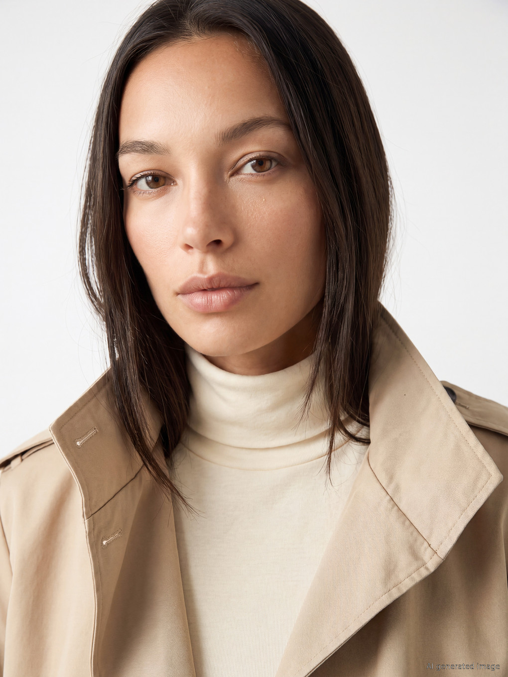 Mock Neck Double-breasted Women's Trench Coat-3