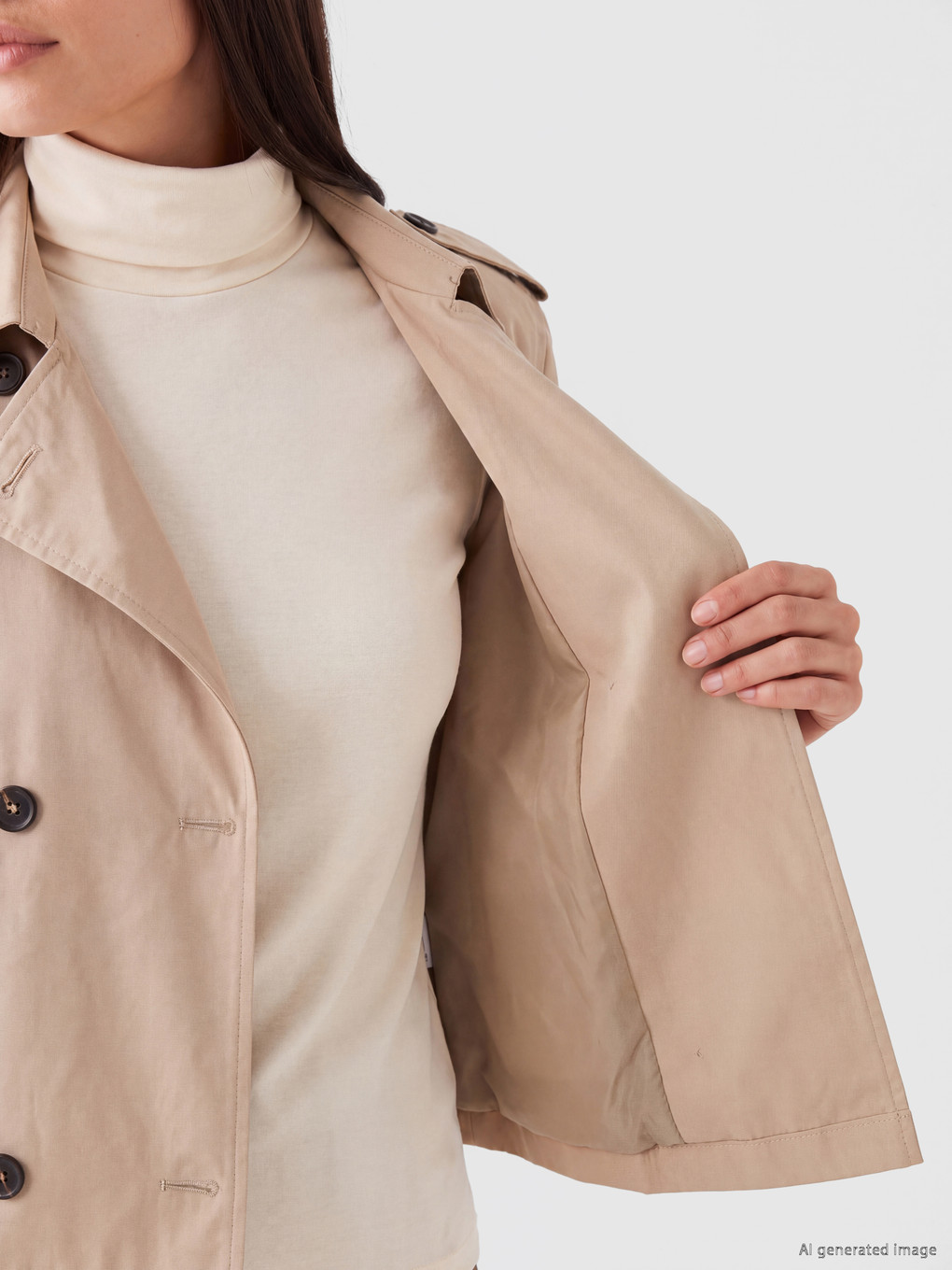 Mock Neck Double-breasted Women's Trench Coat-4