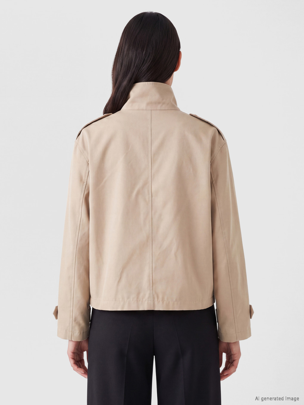 Mock Neck Double-breasted Women's Trench Coat-5