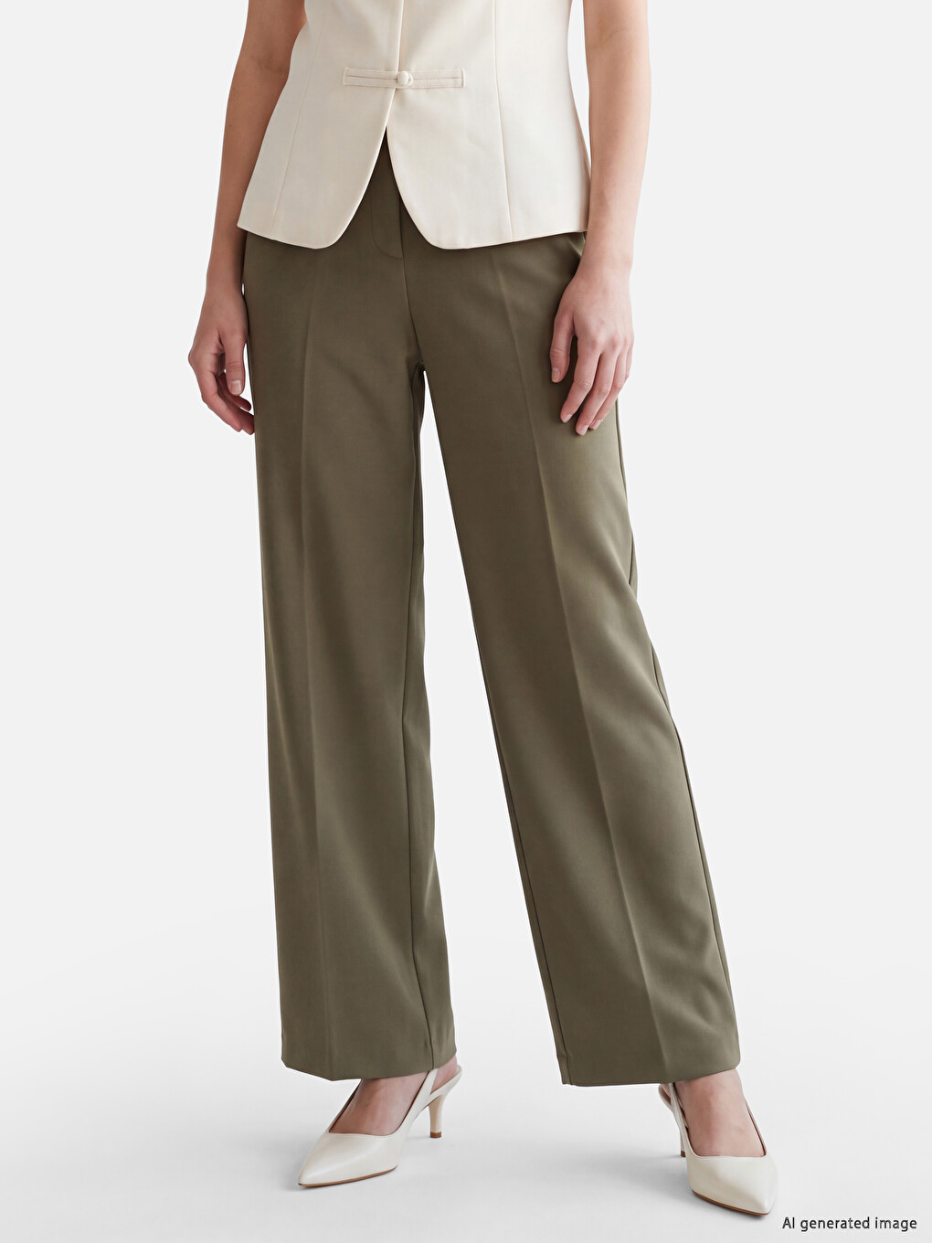 Haki Regular Fit Kadın Pantolon-1