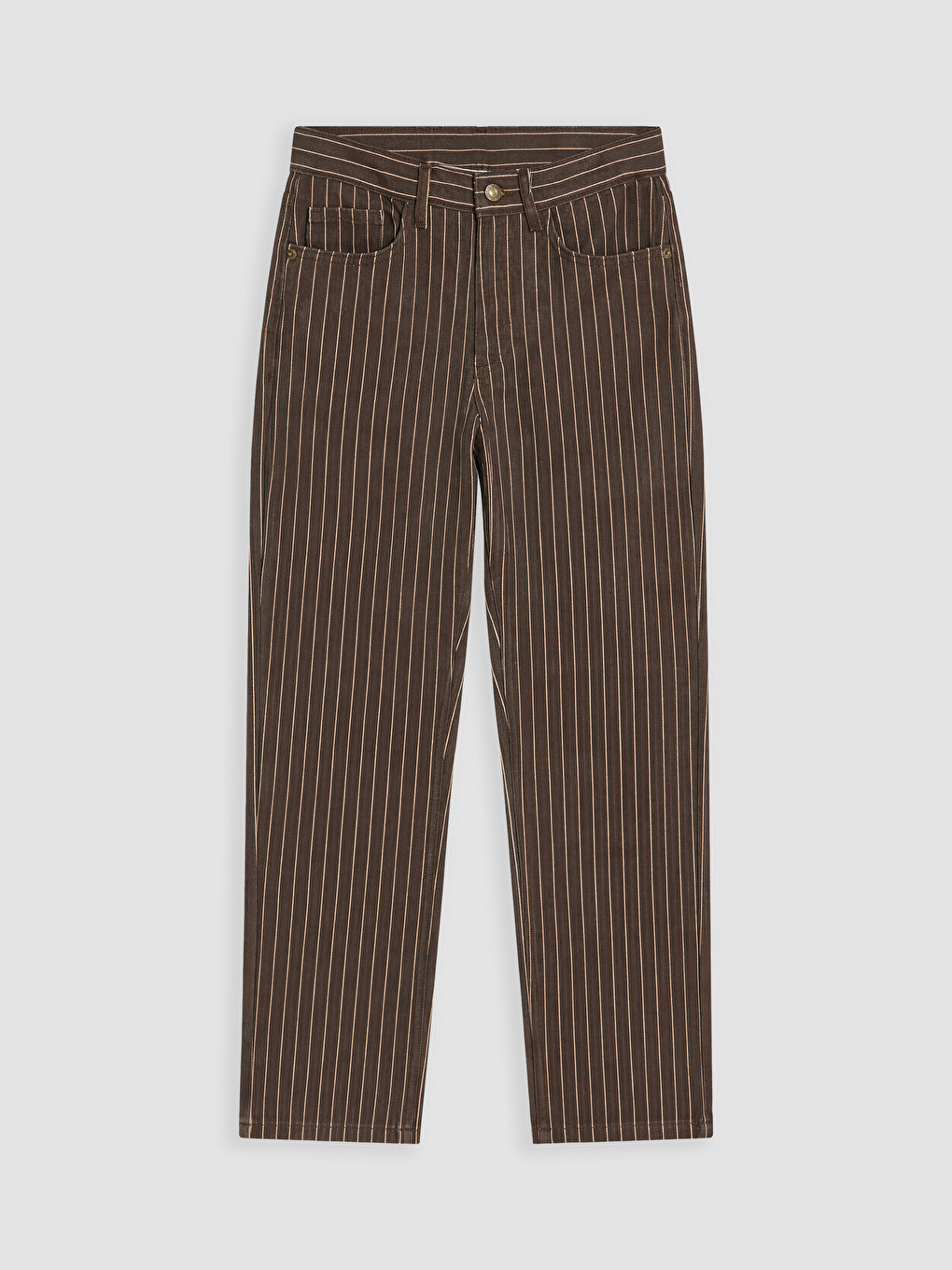 Kahverengi Slim Fit Çizgili Kadın Jean Pantolon