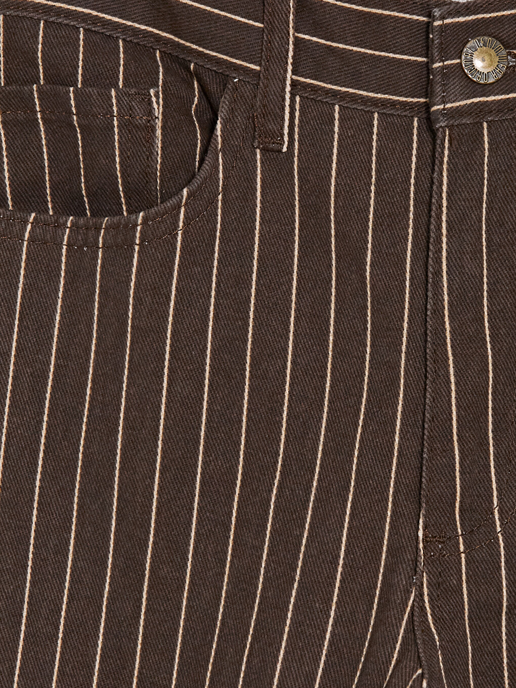 Kahverengi Slim Fit Çizgili Kadın Jean Pantolon-1