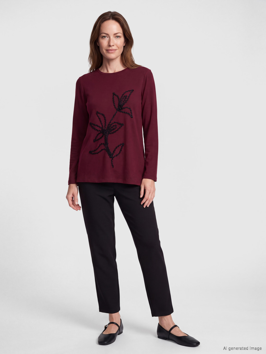 Crew Neck Embroidered Women's T-shirt-1