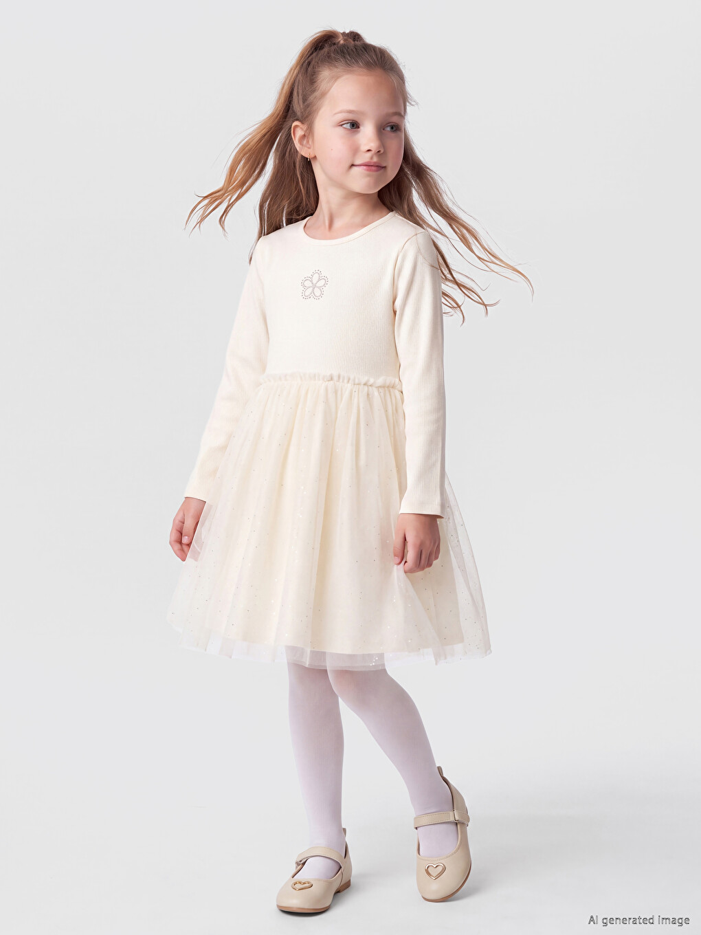 Сукня Для Дівчаток З Кам’яним Декором, Круглим Вирізом Горловини Та Тюлевими Деталями
