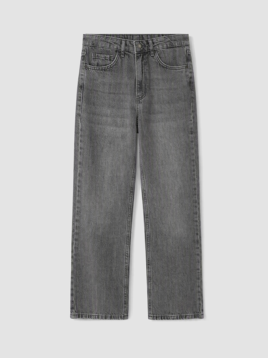 Gri Crop Flare Kadın Jean Pantolon-4