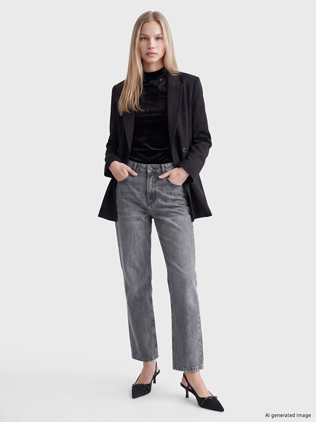 Gri Crop Flare Kadın Jean Pantolon