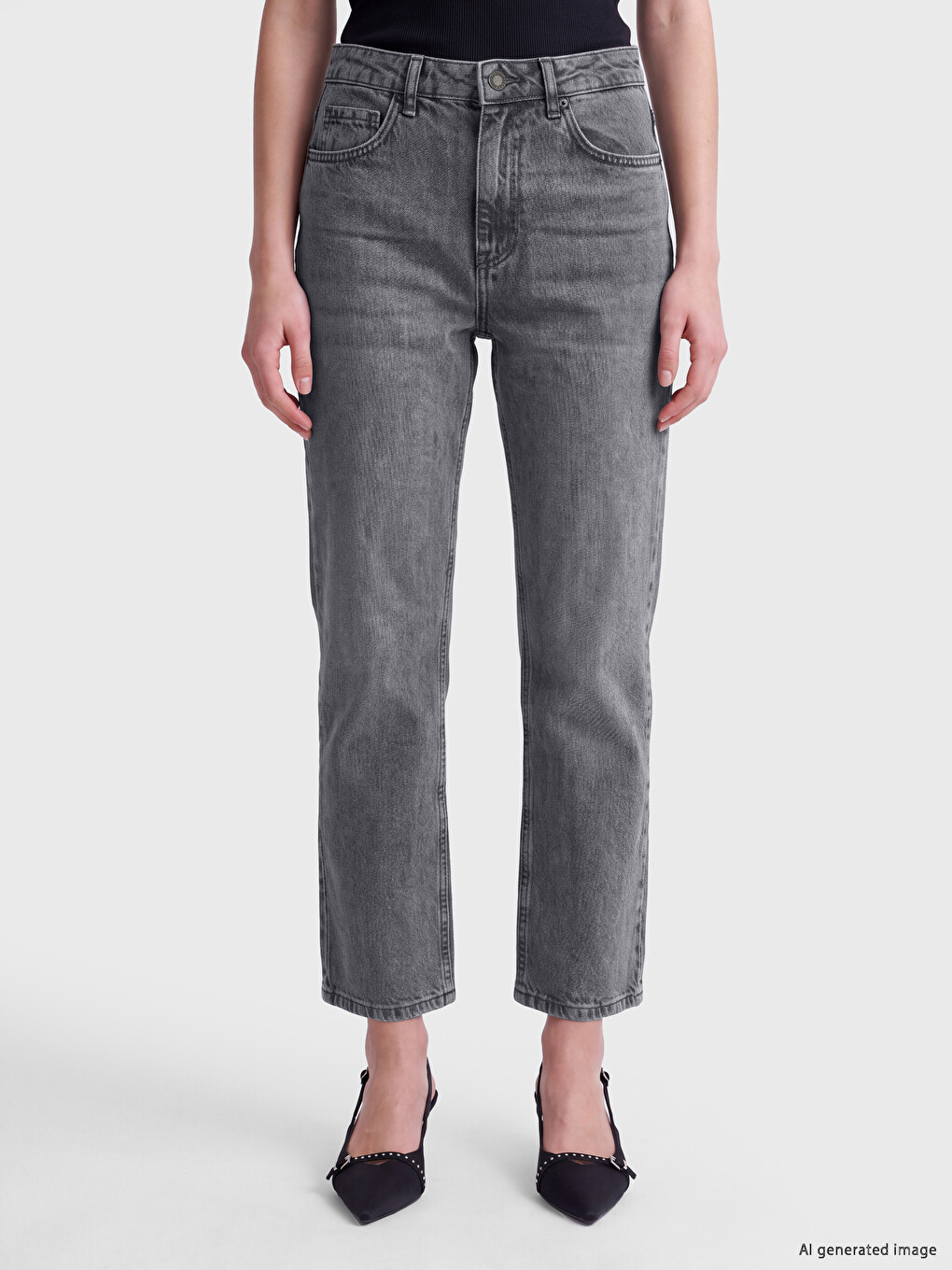 Gri Crop Flare Kadın Jean Pantolon-1