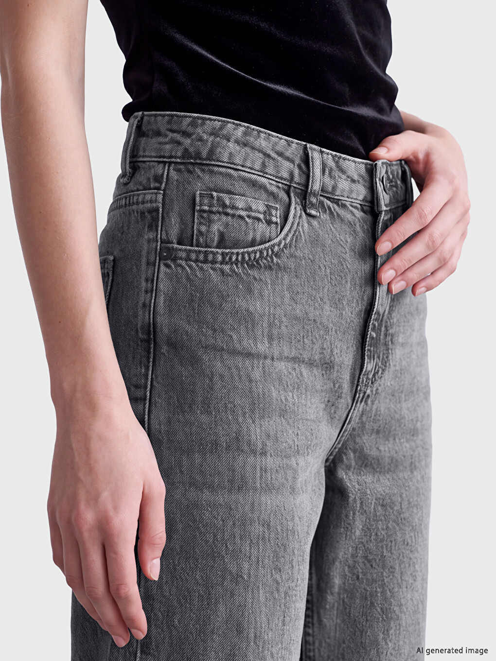 Gri Crop Flare Kadın Jean Pantolon-2