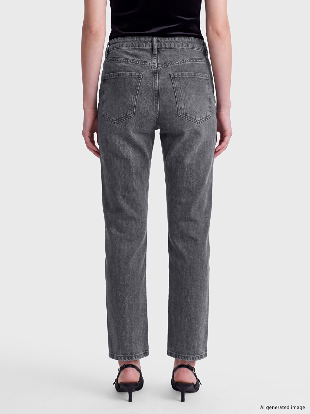 Gri Crop Flare Kadın Jean Pantolon-3