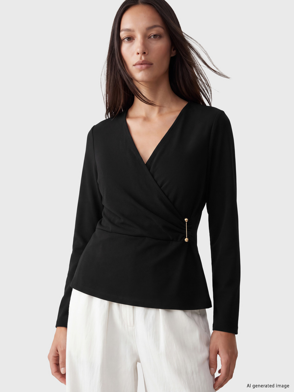 Double Breasted Collar Ruched Blouse